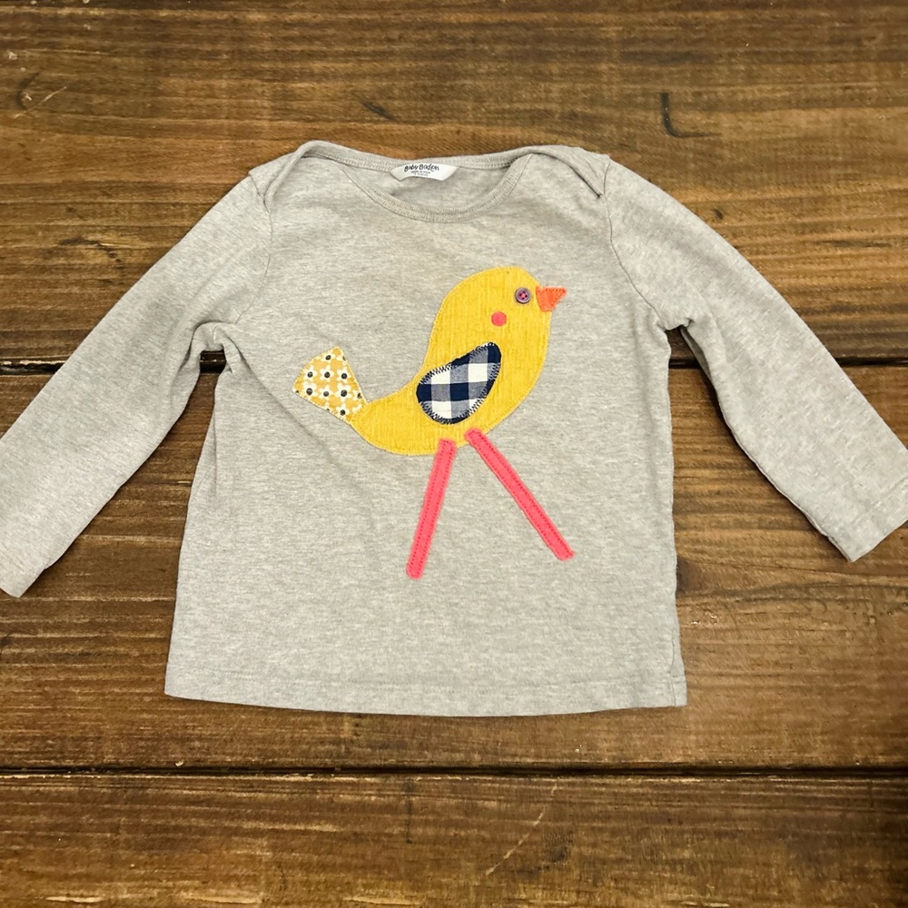 Baby Boden Birdie Long Sleeve Shirt Size 12-18m Gray